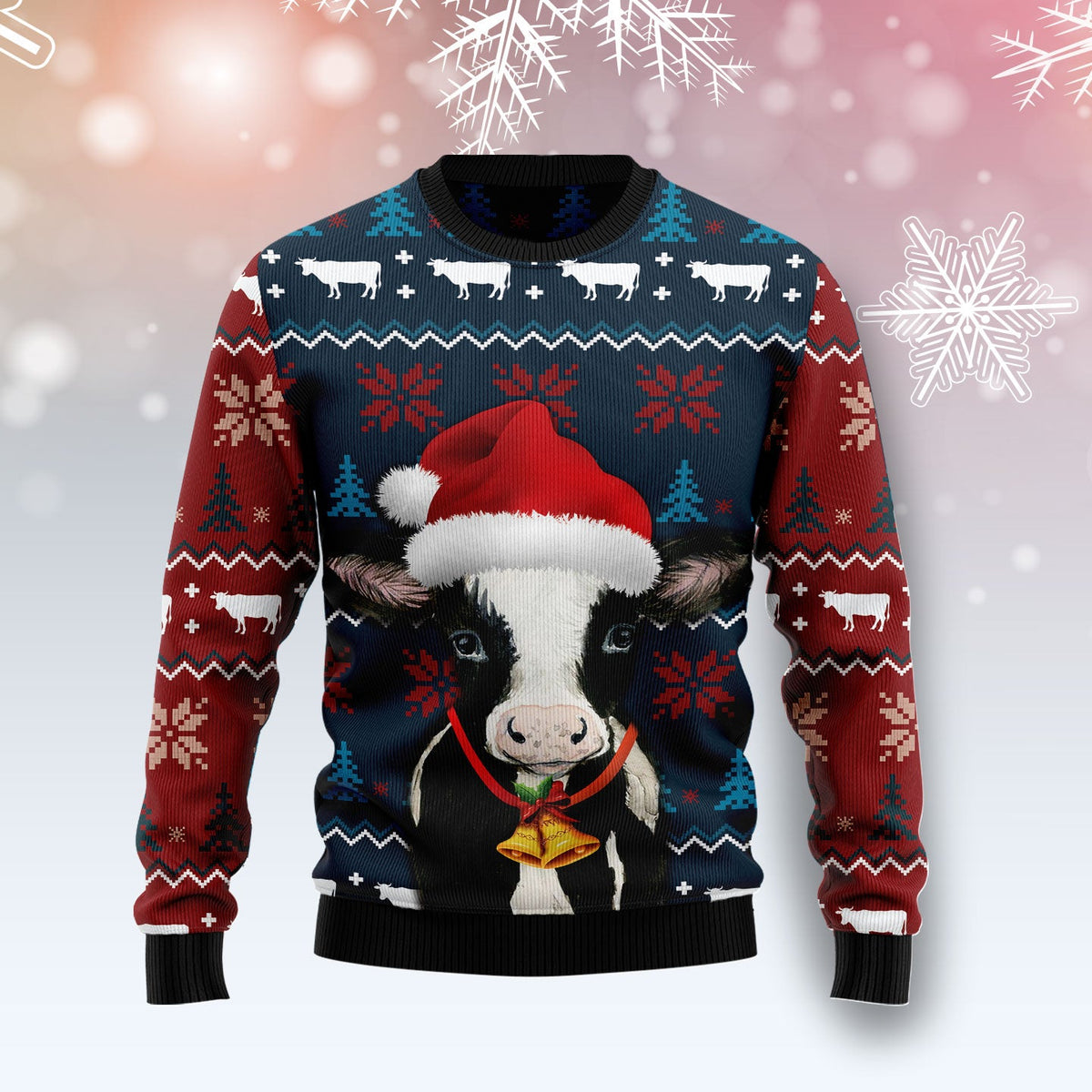 Lovely Cow Ugly Christmas Sweater, Cute Farm Cow Holiday Pullover for Cow Lovers and Farm Animal Fans, Xmas Gifts