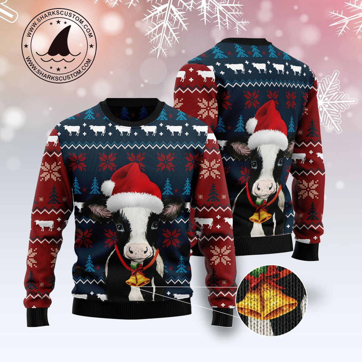 Lovely Cow Ugly Christmas Sweater, Cute Farm Cow Holiday Pullover for Cow Lovers and Farm Animal Fans, Xmas Gifts
