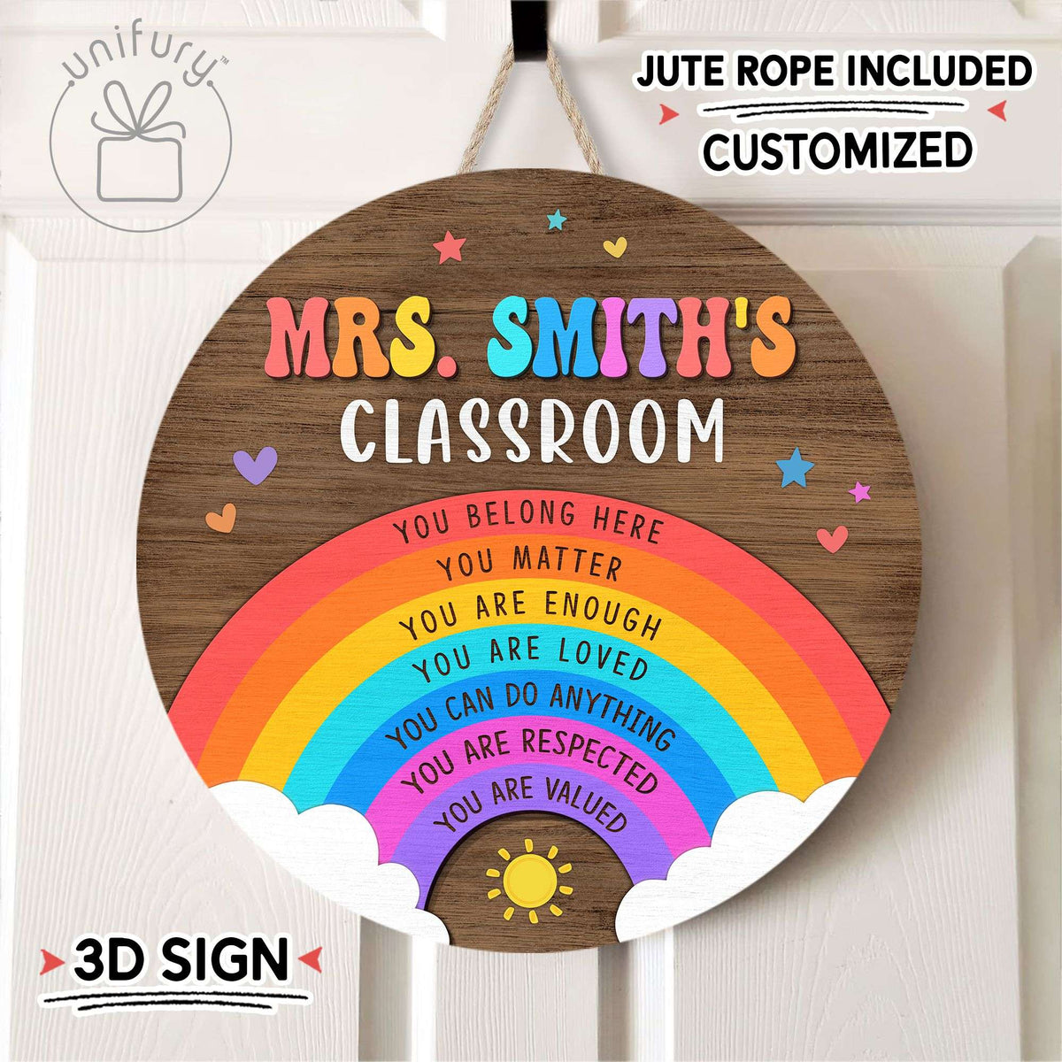 Personalized 3D Teacher Rainbow Door Sign, Custom Teacher Name Gift