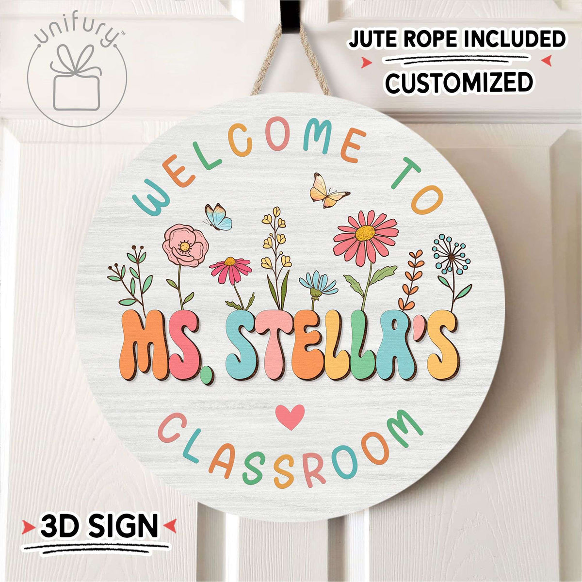 Personalized 3D Teacher Plants Classroom Door Sign, Custom Teacher Name Sign