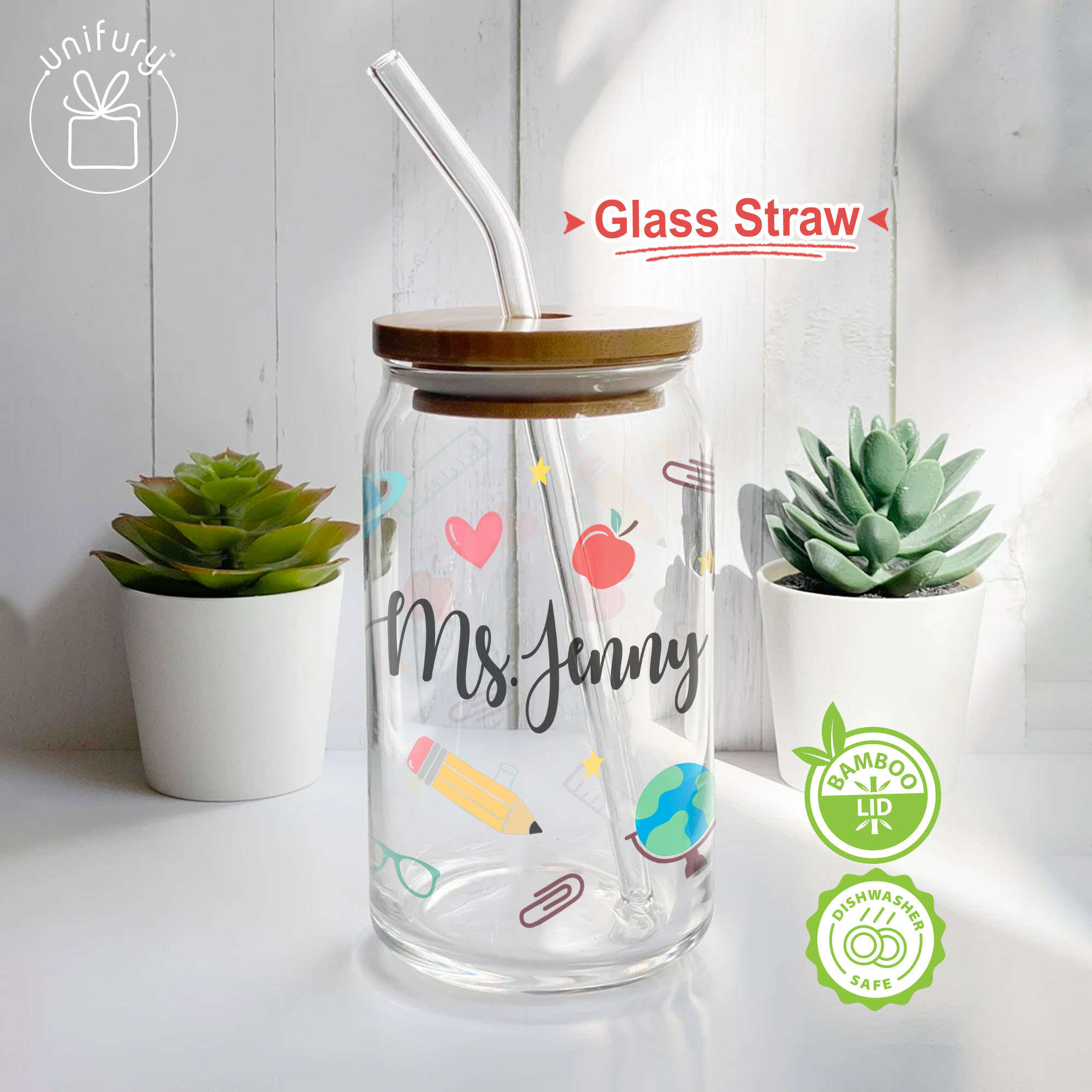 Cat Mom Glass Cup Bamboo Lid & Straw Included 
