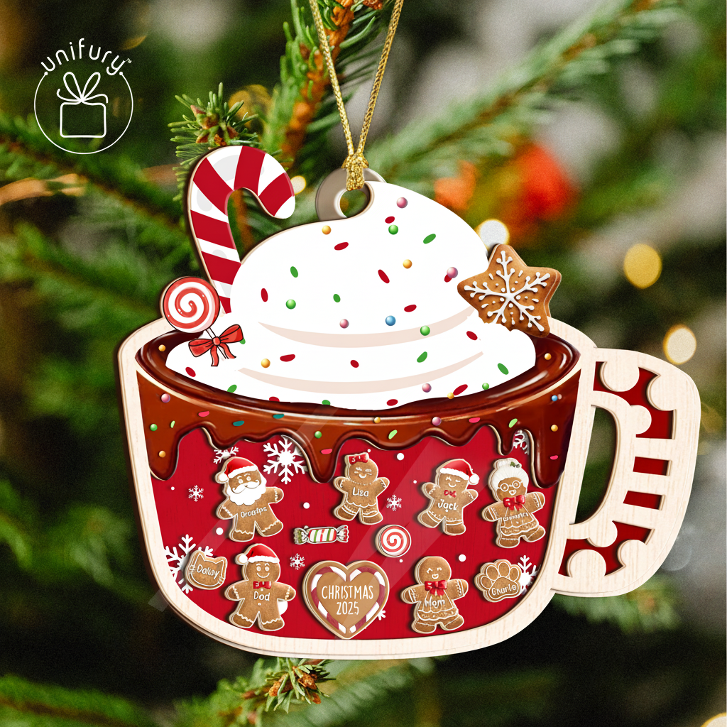 Custom Gingerbread Hot Chocolate Pet Family 4D Shaker Ornament