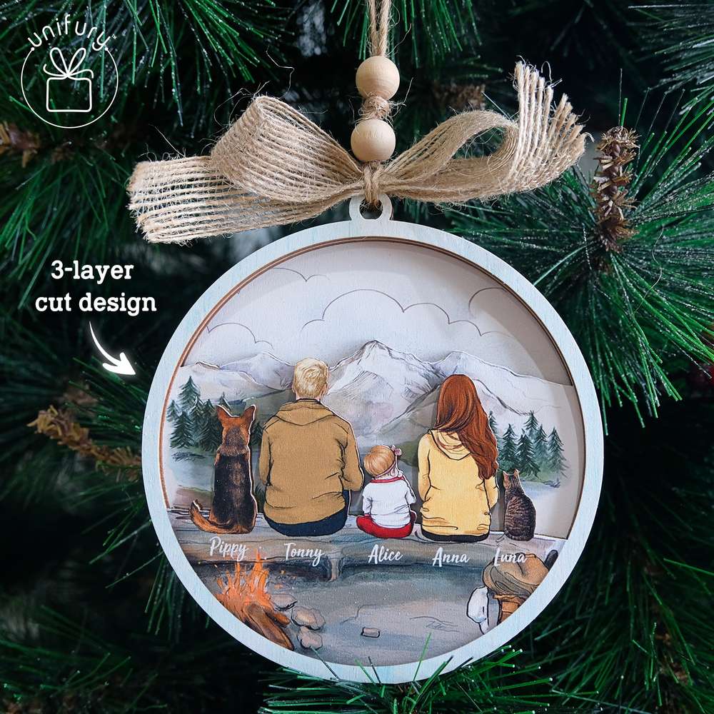 Personalized 3D Wooden Ornament - Hiking - Mountain - Gifts For Family, Dog Cat Lovers