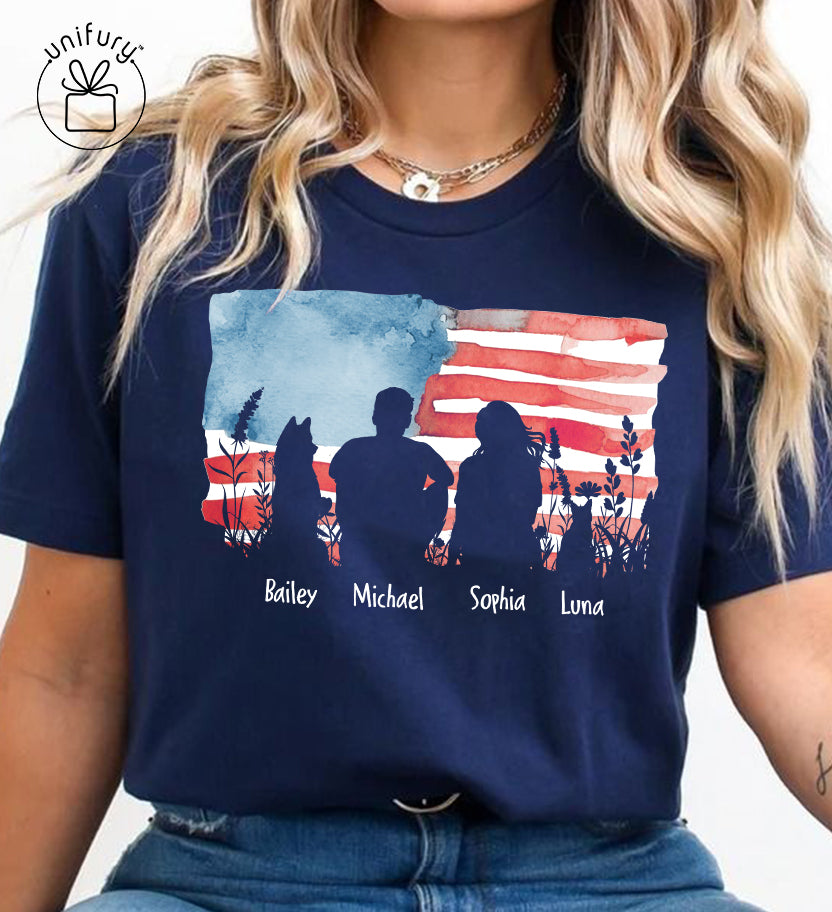 Custom Family Pet American Flag Premium T-shirt - Independence Day Gifts - Comfort Colors 1717 T-shirt