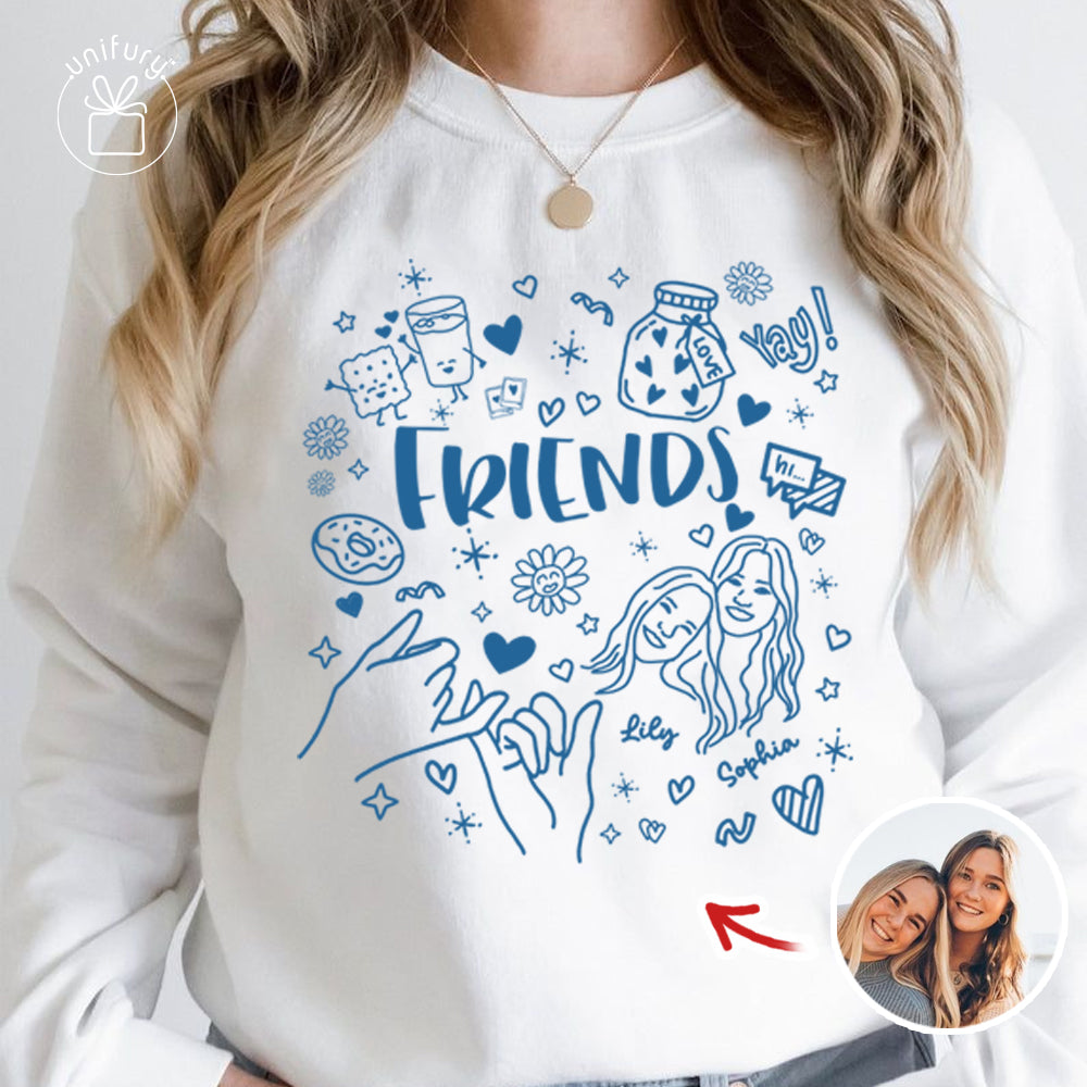Custom Lineart Drawing Friend Sweatshirt - Sweatshirt For Friends Besties - Christmas Gifts For Friends