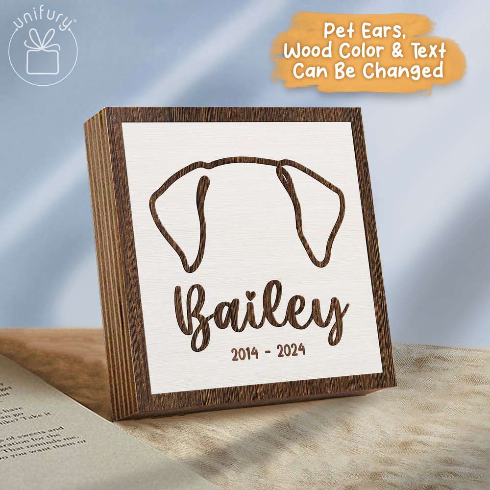 Custom Dog Cat Ears Pet Memorial Wooden Block