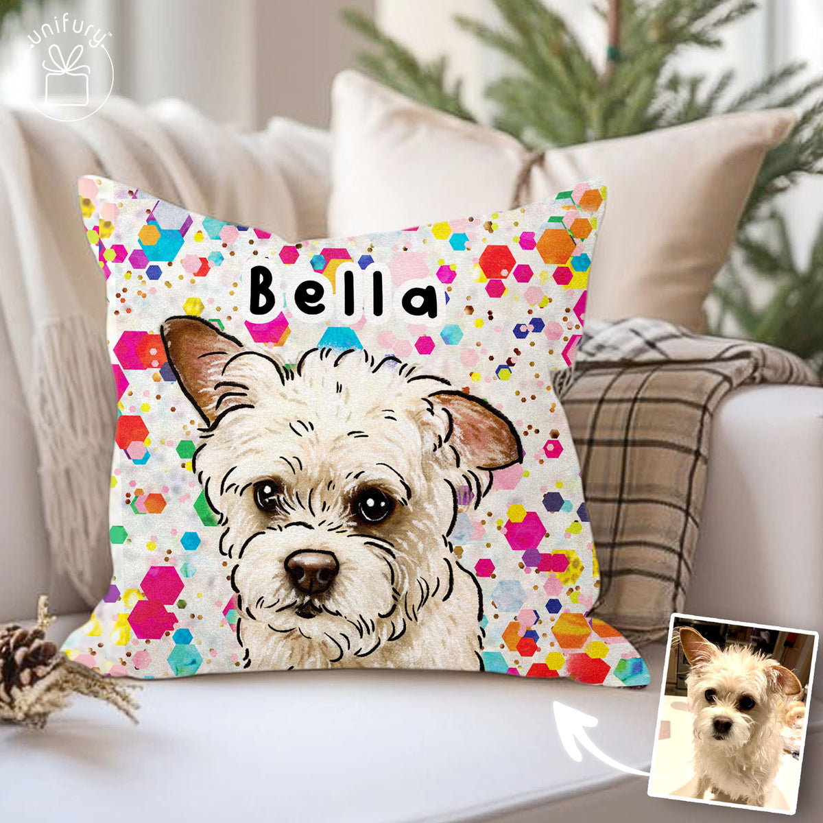 Watercolor Hand-drawing Pet Face Throw Pillow Style 1