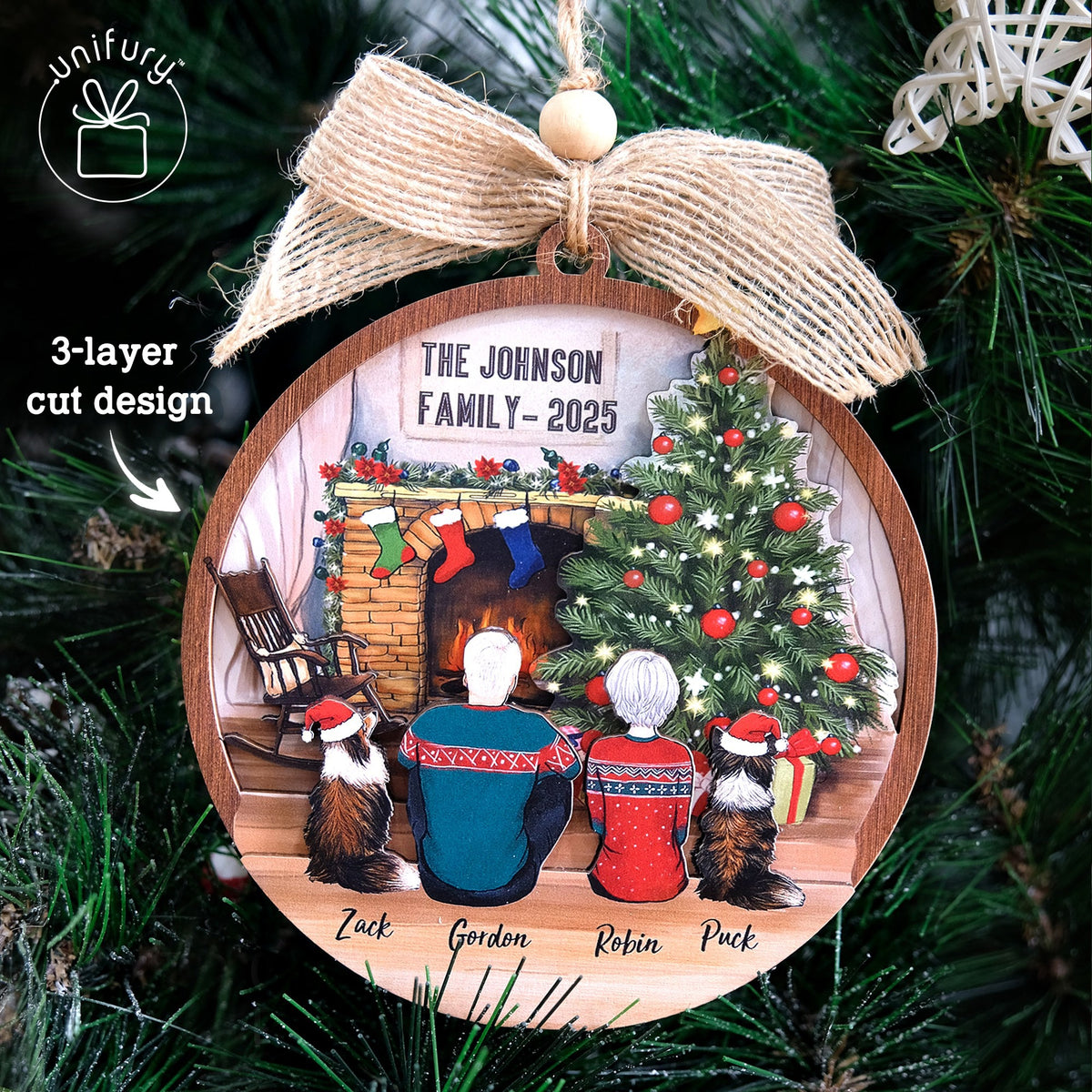 Personalized 3D Wooden Ornament - Christmas Gifts For Family, Dog Cat Lovers