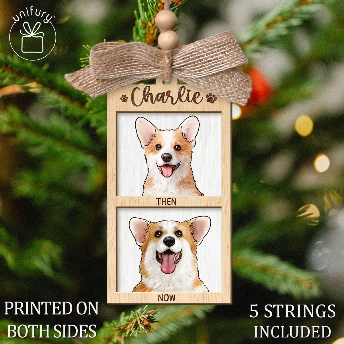 Custom Then And Now Pet Portrait Rectangle Wooden Ornament