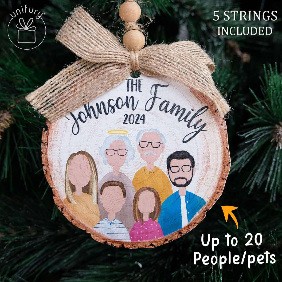 Personalized Family And Pet Portrait Wooden Ornament