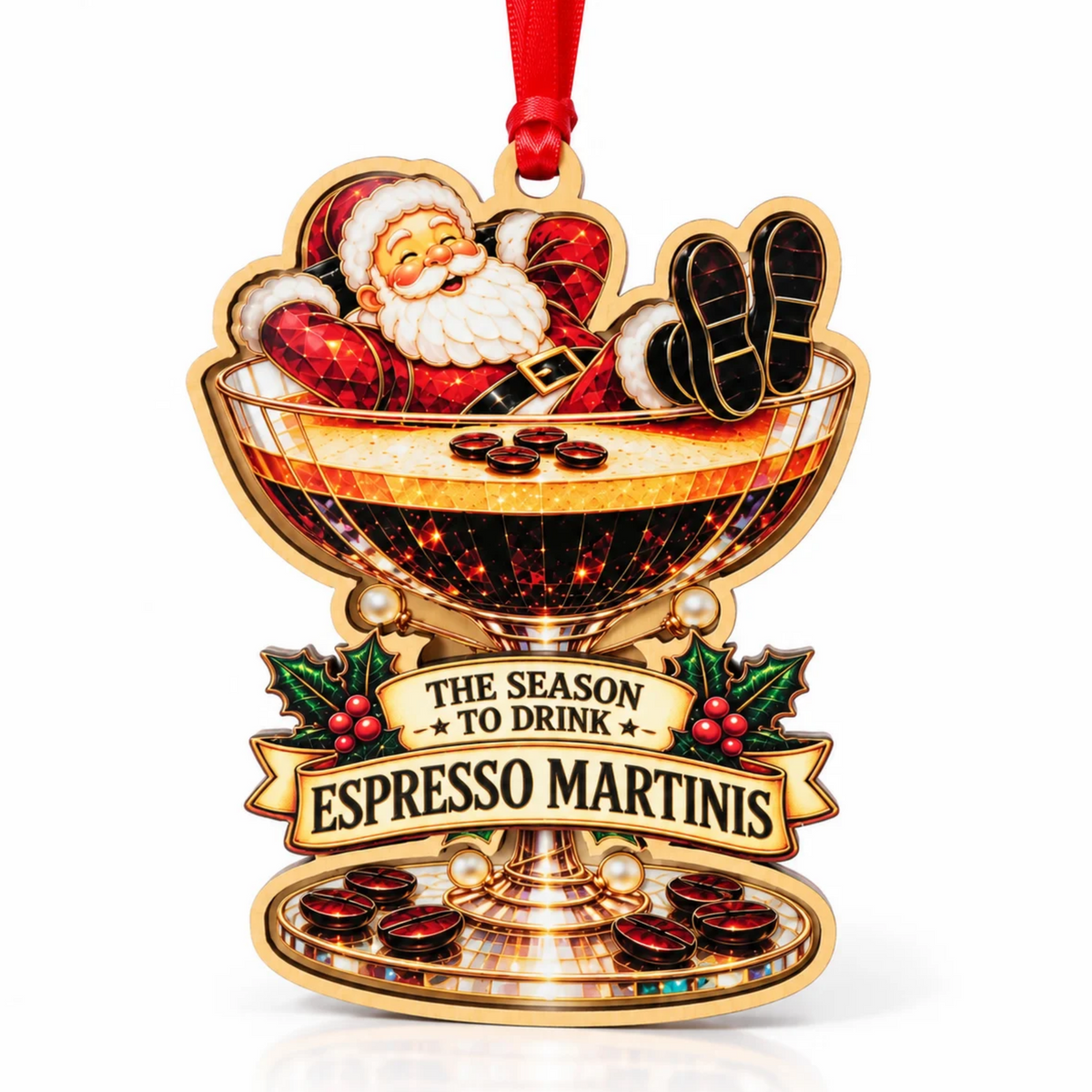 Espresso Martini Christmas Ornament 2026, Coffee Cocktail Ornament Decor Gift, Bar Decoration, Wood & Acrylic Gift