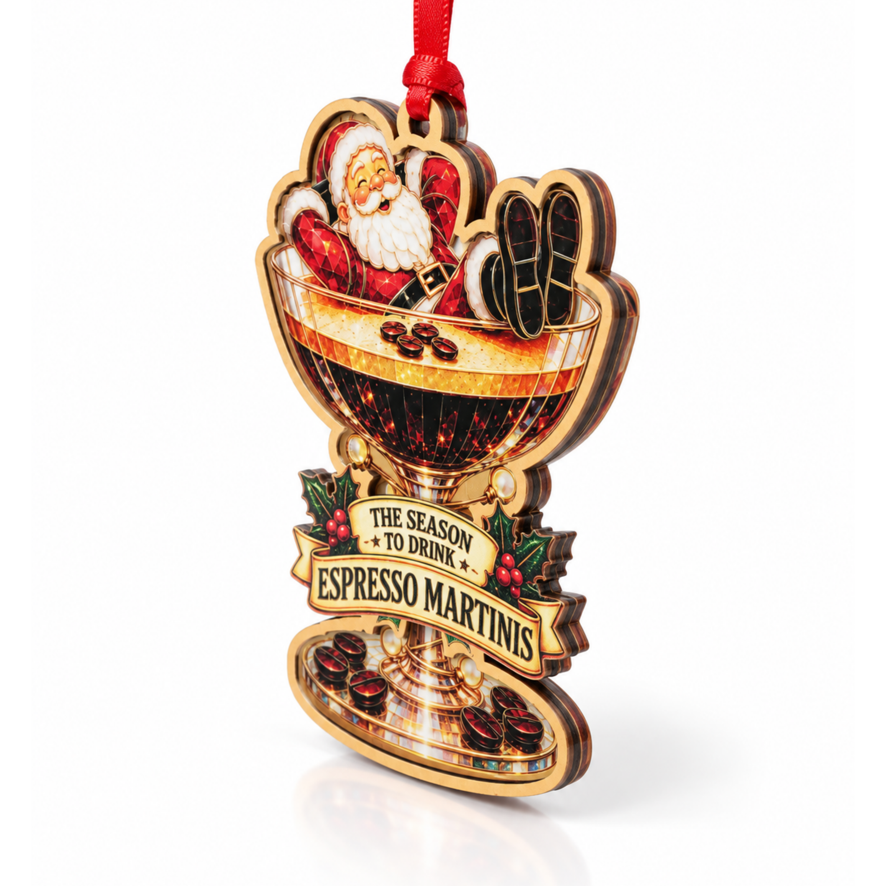 Espresso Martini Christmas Ornament 2026, Coffee Cocktail Ornament Decor Gift, Bar Decoration, Wood & Acrylic Gift