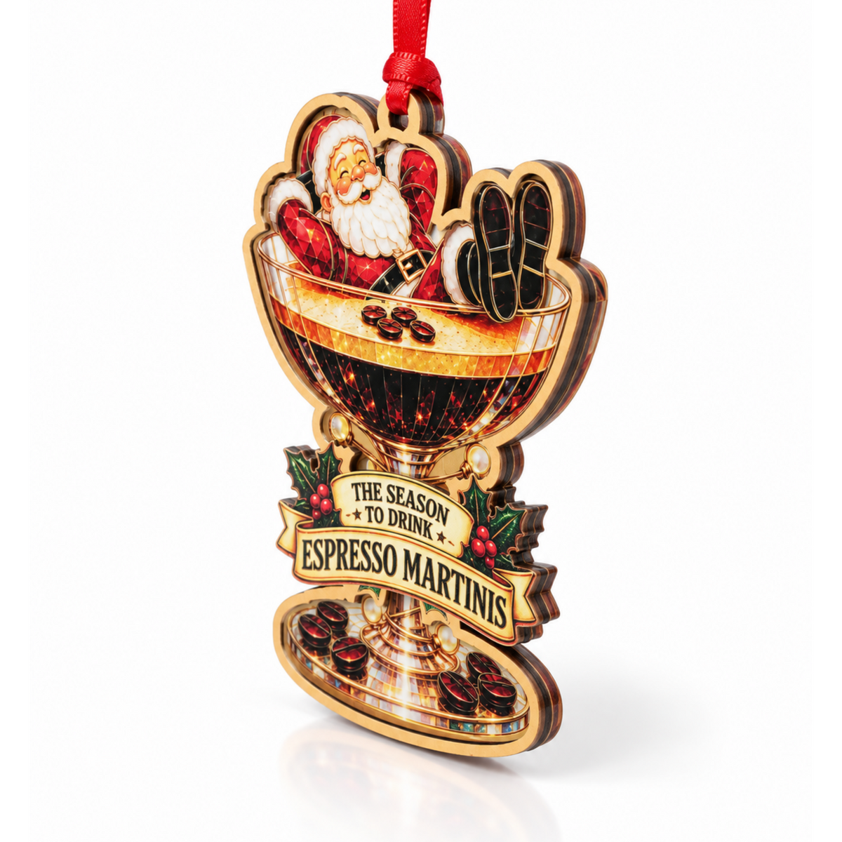 Espresso Martini Christmas Ornament 2026, Coffee Cocktail Ornament Decor Gift, Bar Decoration, Wood & Acrylic Gift