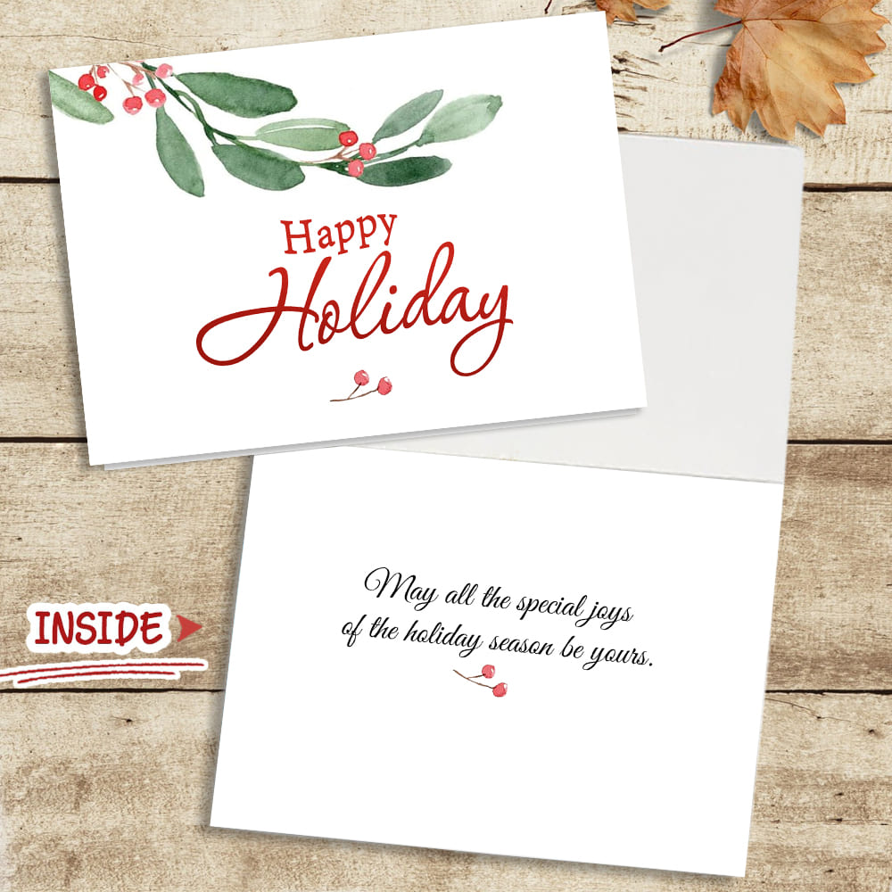 Watercolor Holly Happy Holiday Folded Card