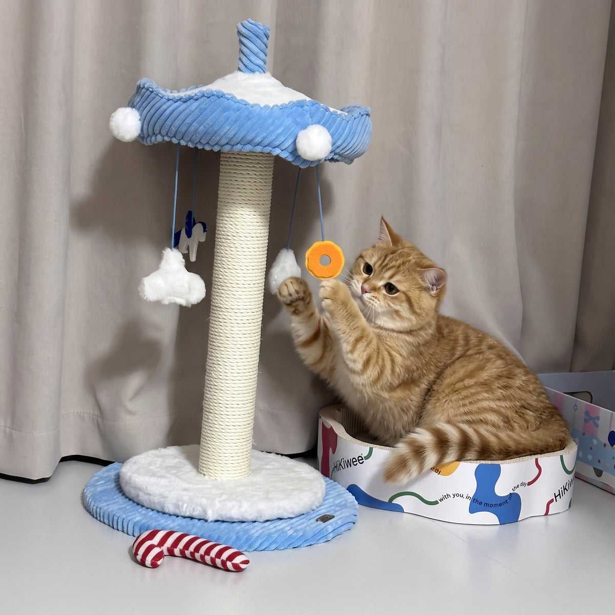 Whimsical Carousel Cat Tree & Sisal Scratching Post with Interactive Toys