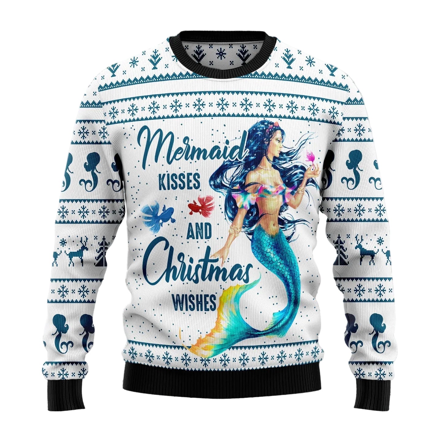 Mermaid Wishes Ugly Christmas Sweater, Fantasy Mermaid Art Holiday Pullover for Mermaid Lovers and Ocean Fans