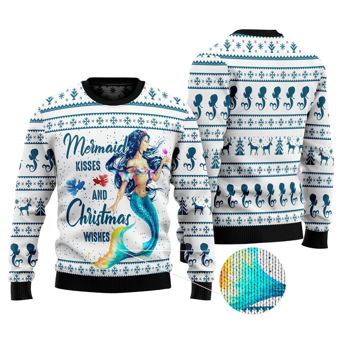 Mermaid Wishes Ugly Christmas Sweater, Fantasy Mermaid Art Holiday Pullover for Mermaid Lovers and Ocean Fans