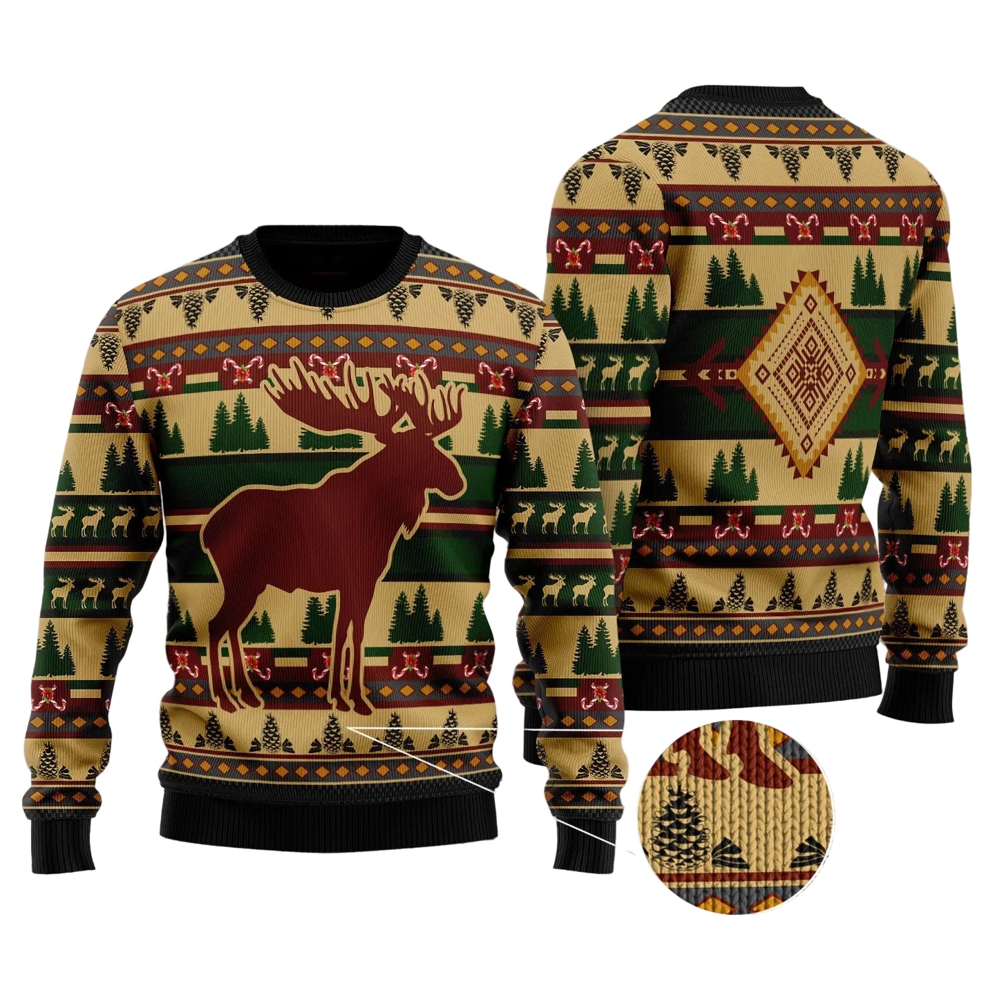 Moose Pattern Ugly Christmas Sweater for Men and Women, Funny Holiday Party Outfit, Festive Christmas Gift