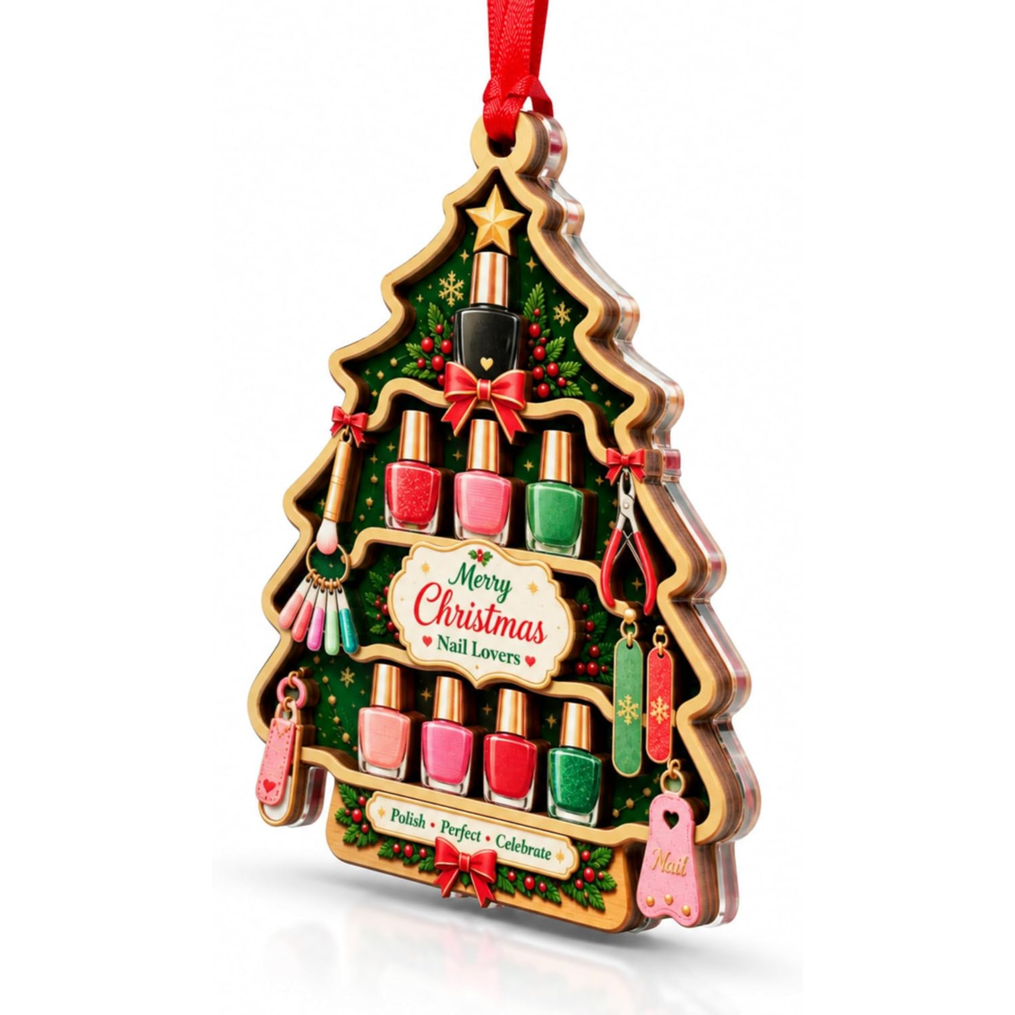 Nail Tech Christmas Ornament 2026, Nail Polish Ornament Christmas Tree Decor, Manicure Gift for Nail Technician Women