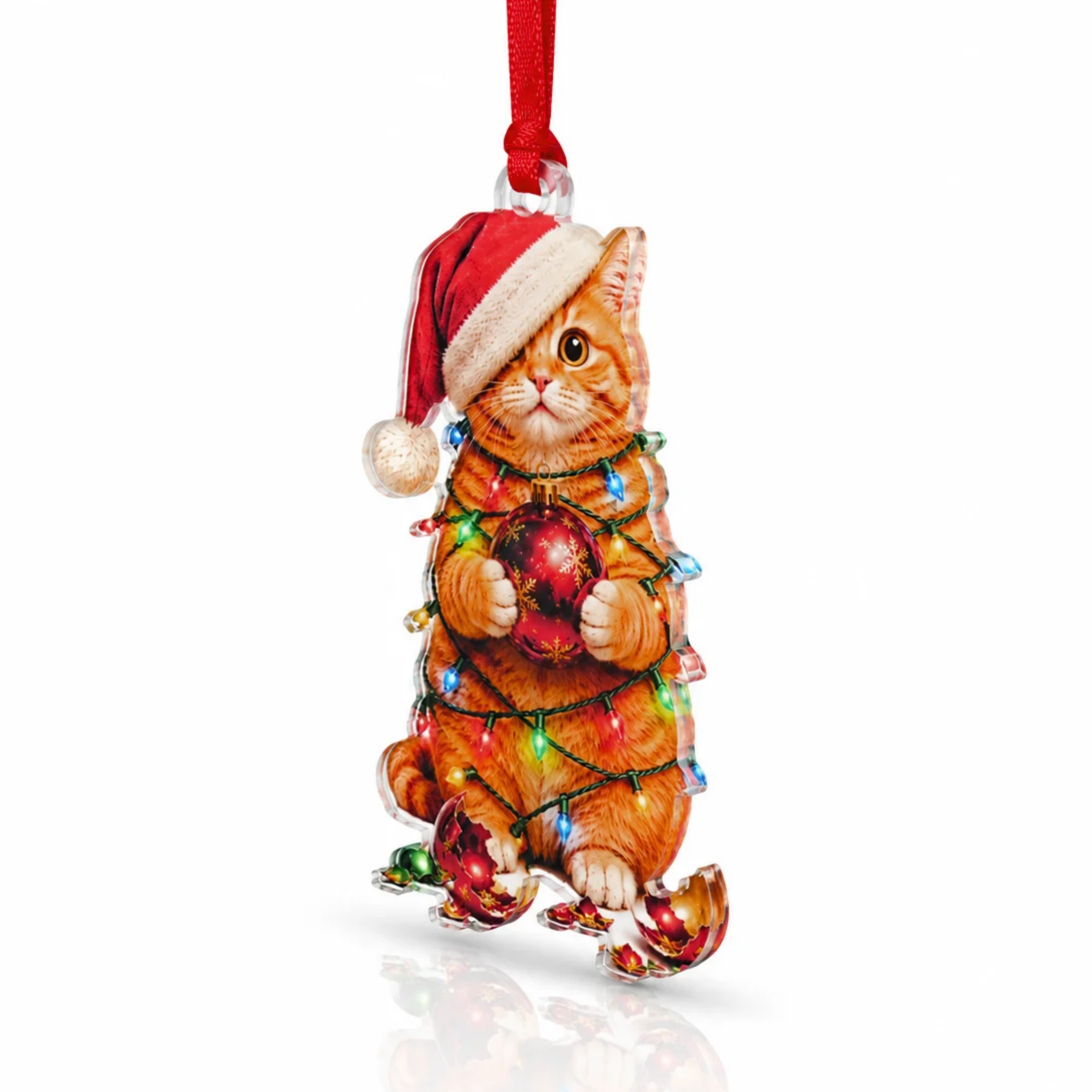 Orange Cat Christmas Ornament 2026, Orange Cat Christmas Ornament for Christmas Tree, Acrylic Christmas Decoration