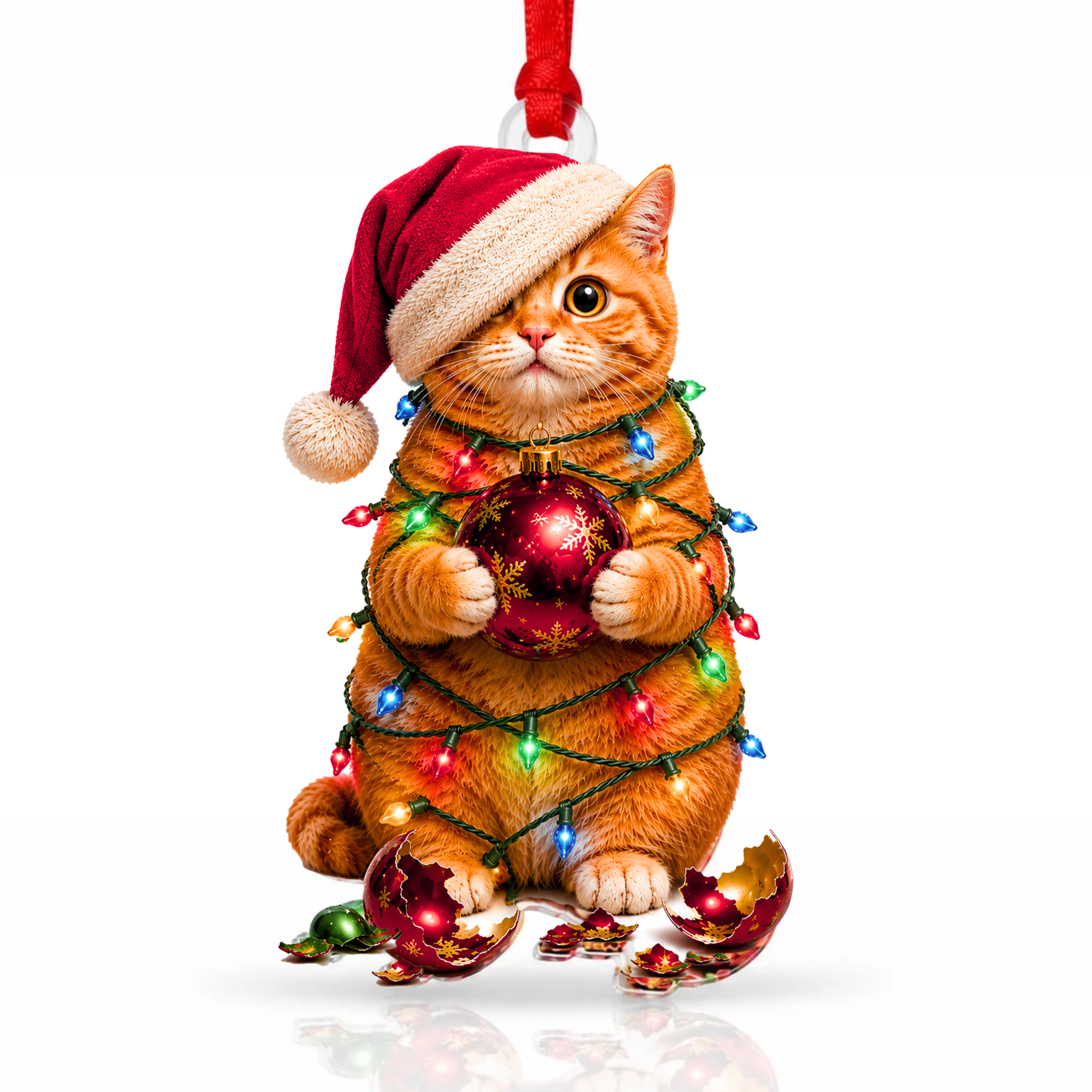 Orange Cat Christmas Ornament 2026, Orange Cat Christmas Ornament for Christmas Tree, Acrylic Christmas Decoration