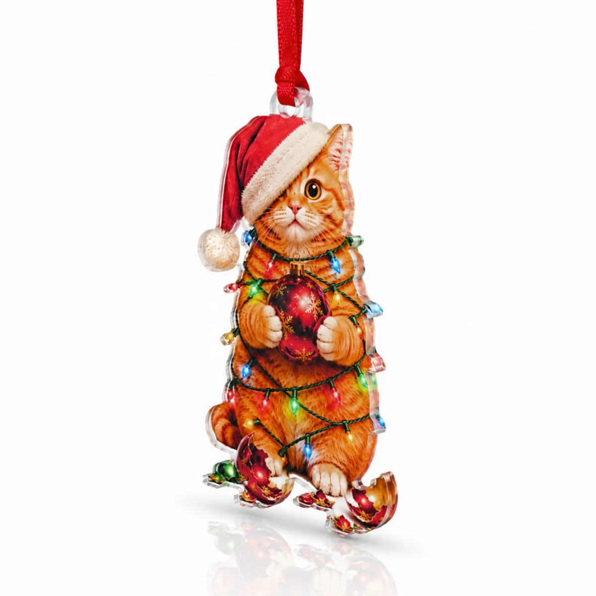 Orange Cat Christmas Ornament 2026, Orange Cat Christmas Ornament for Christmas Tree, Acrylic Christmas Decoration