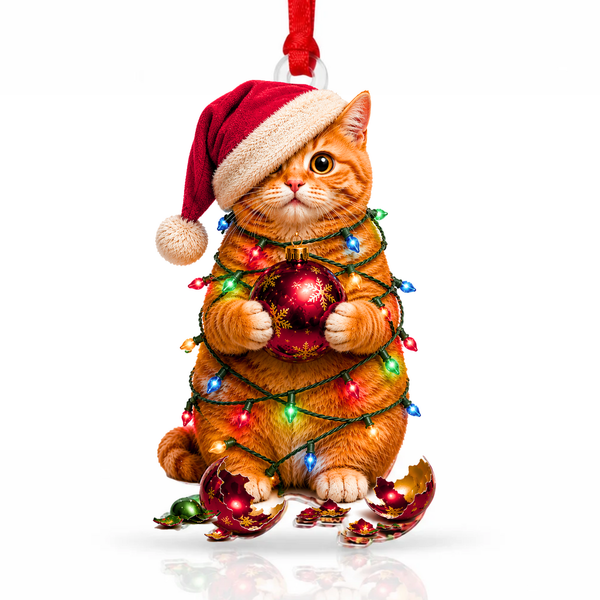 Orange Cat Christmas Ornament 2026, Orange Cat Christmas Ornament for Christmas Tree, Acrylic Christmas Decoration