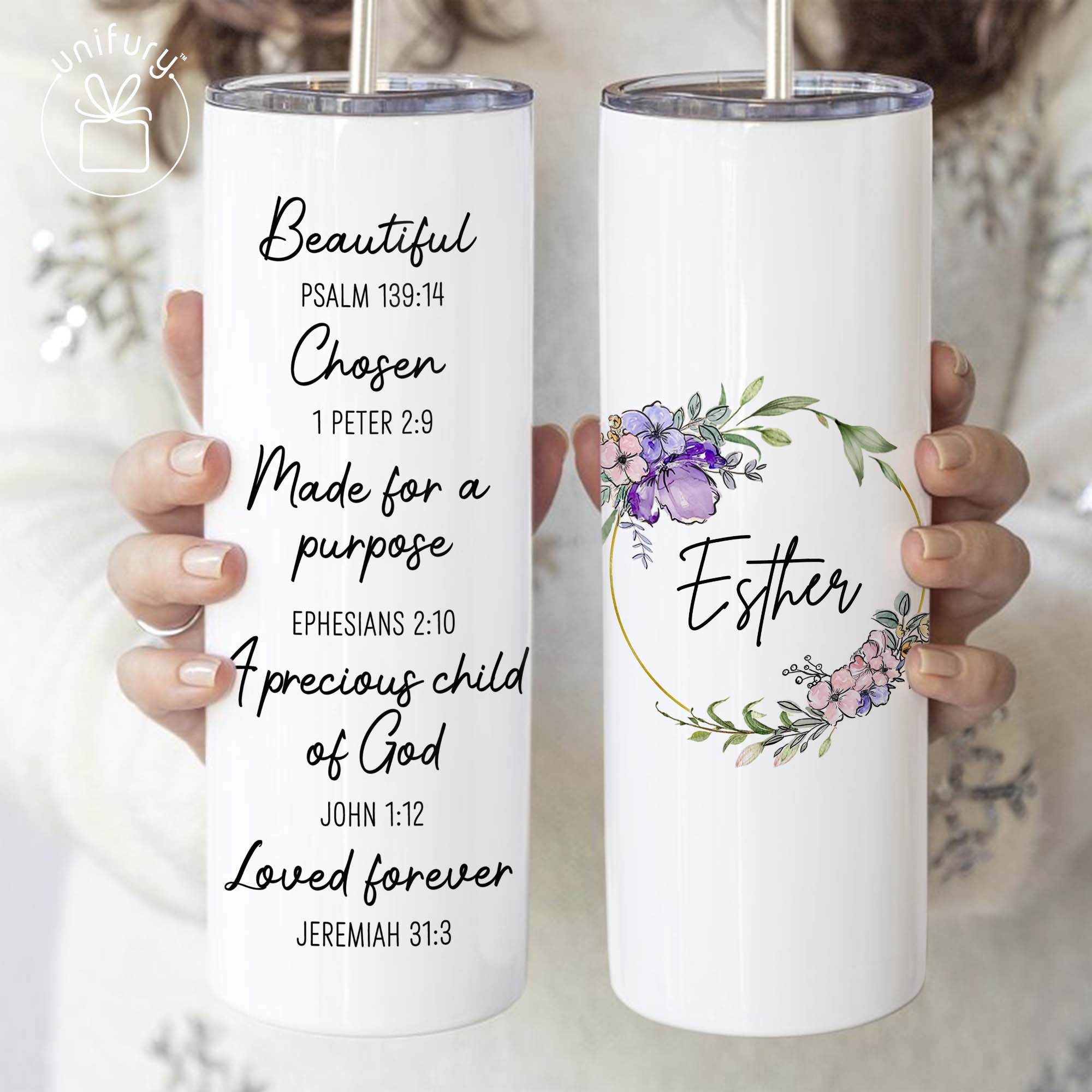 Blessed Girl 20 oz Stainless Steel Tumbler Amazing Grace Floral