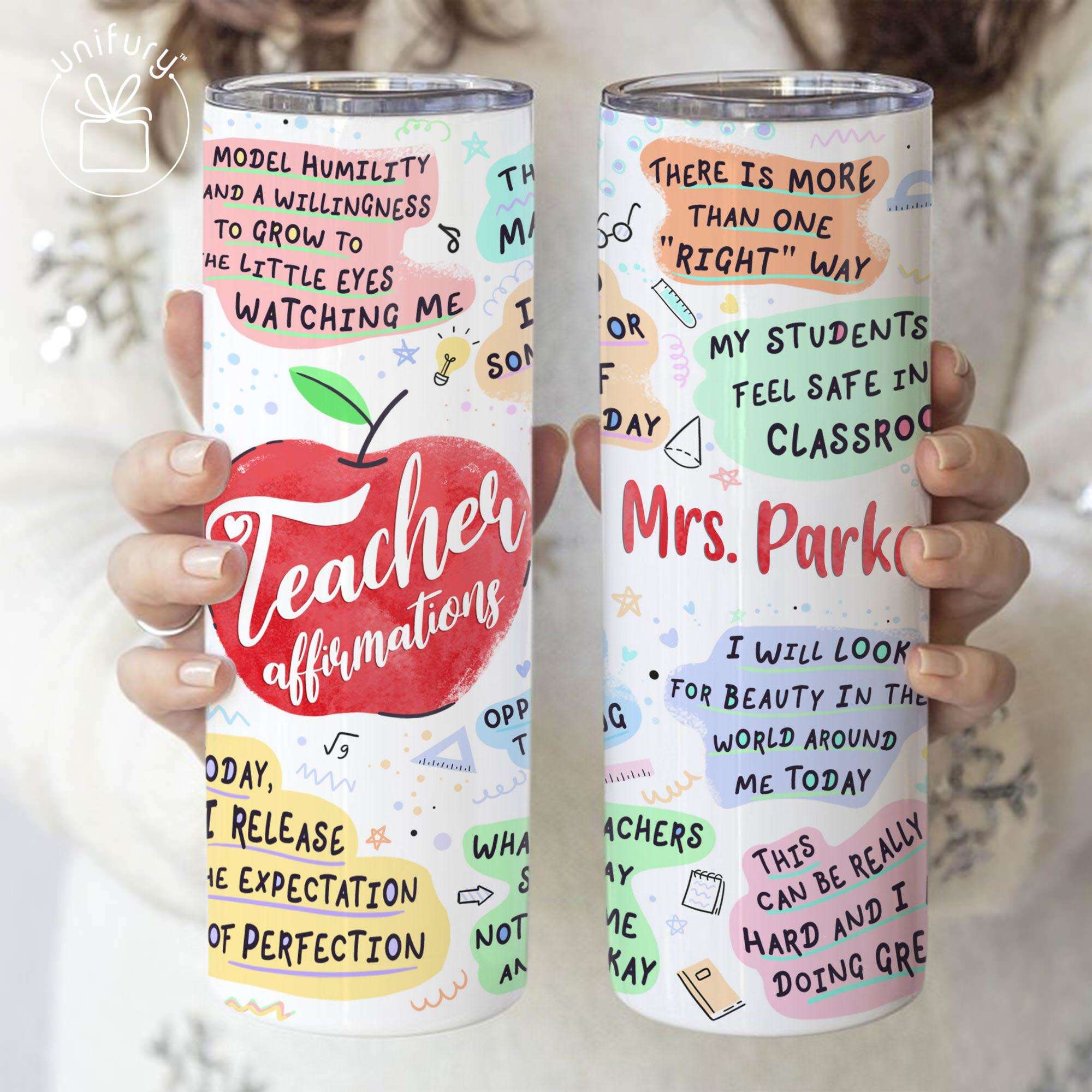 Personalized Teacher Frosted Glass Tumbler, Teacher Affirmations - Unifury
