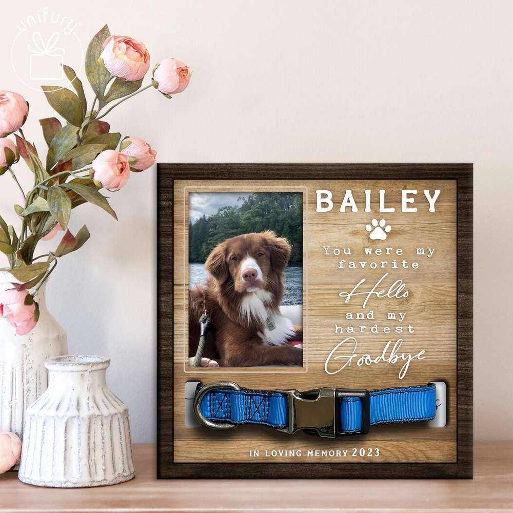 My Hello And Goodbye Personalized Memorial Wooden Pet Collar Frame
