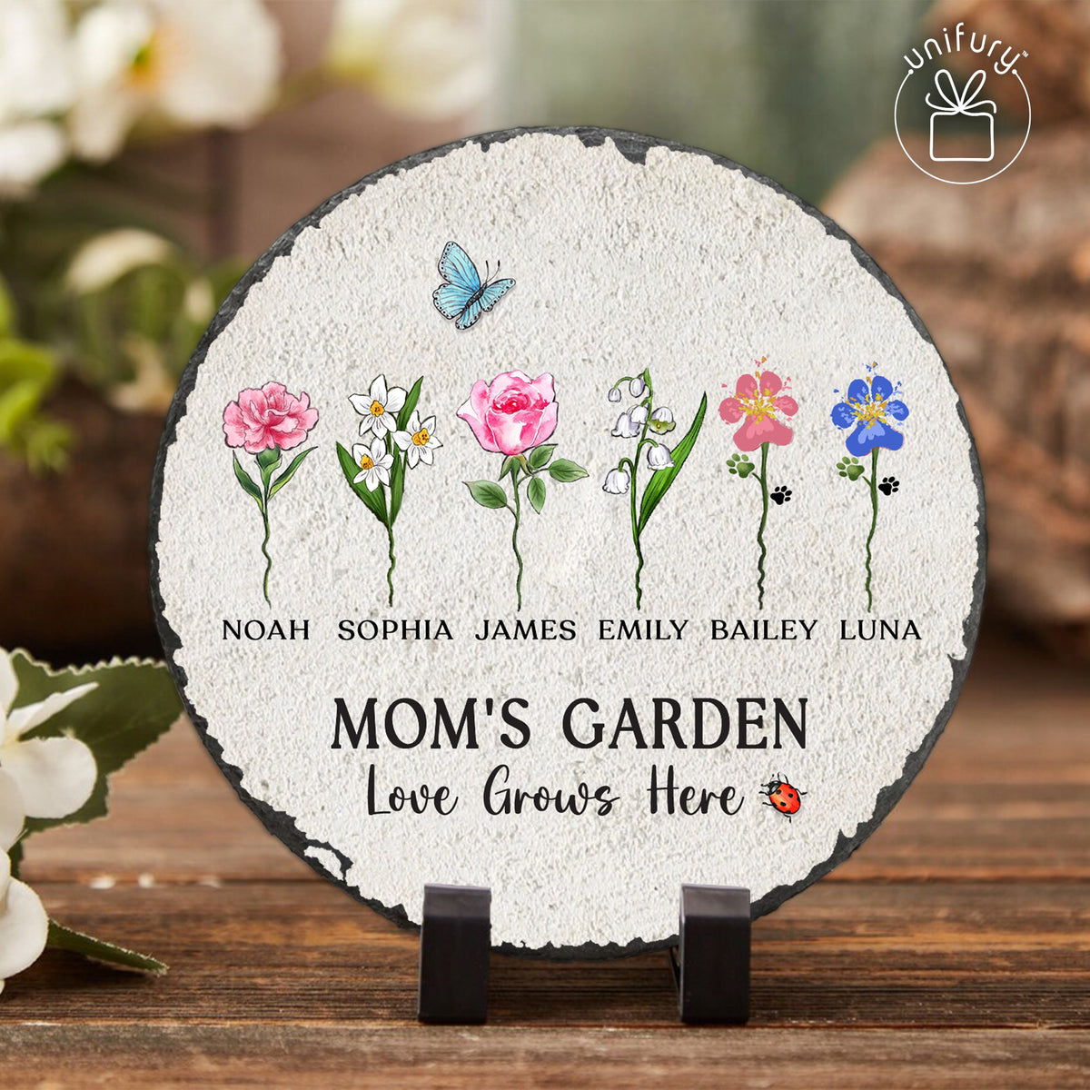 Personalized Mom&#39;s Garden - Love Grows Here Custom Shape Garden Stone