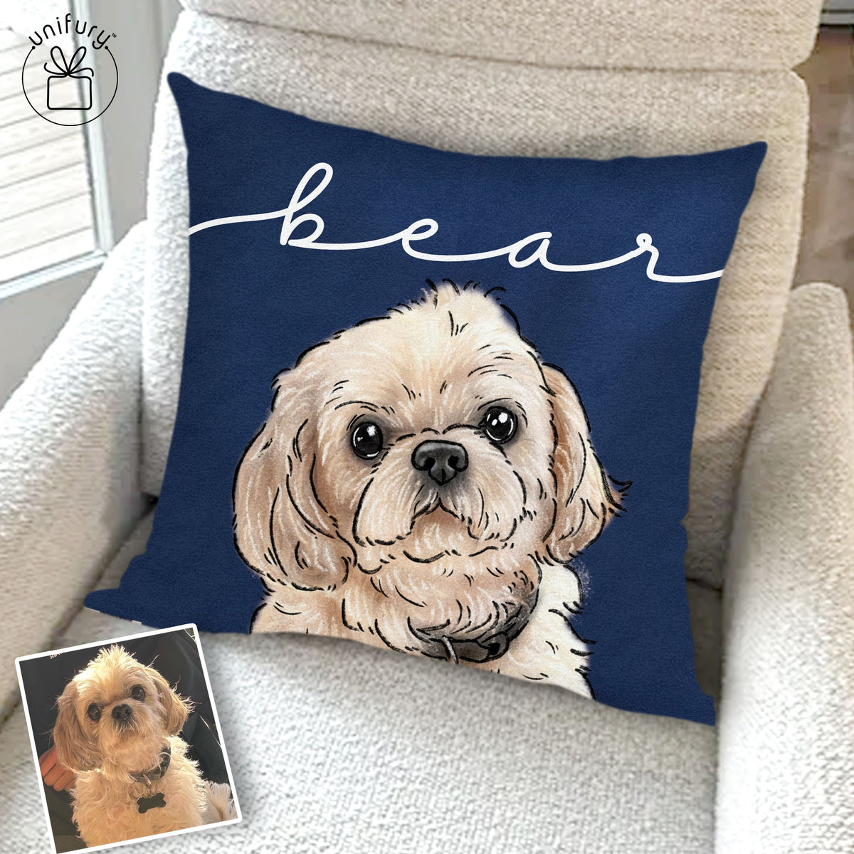 Watercolor Hand-drawing Pet Face Throw Pillow Style 1