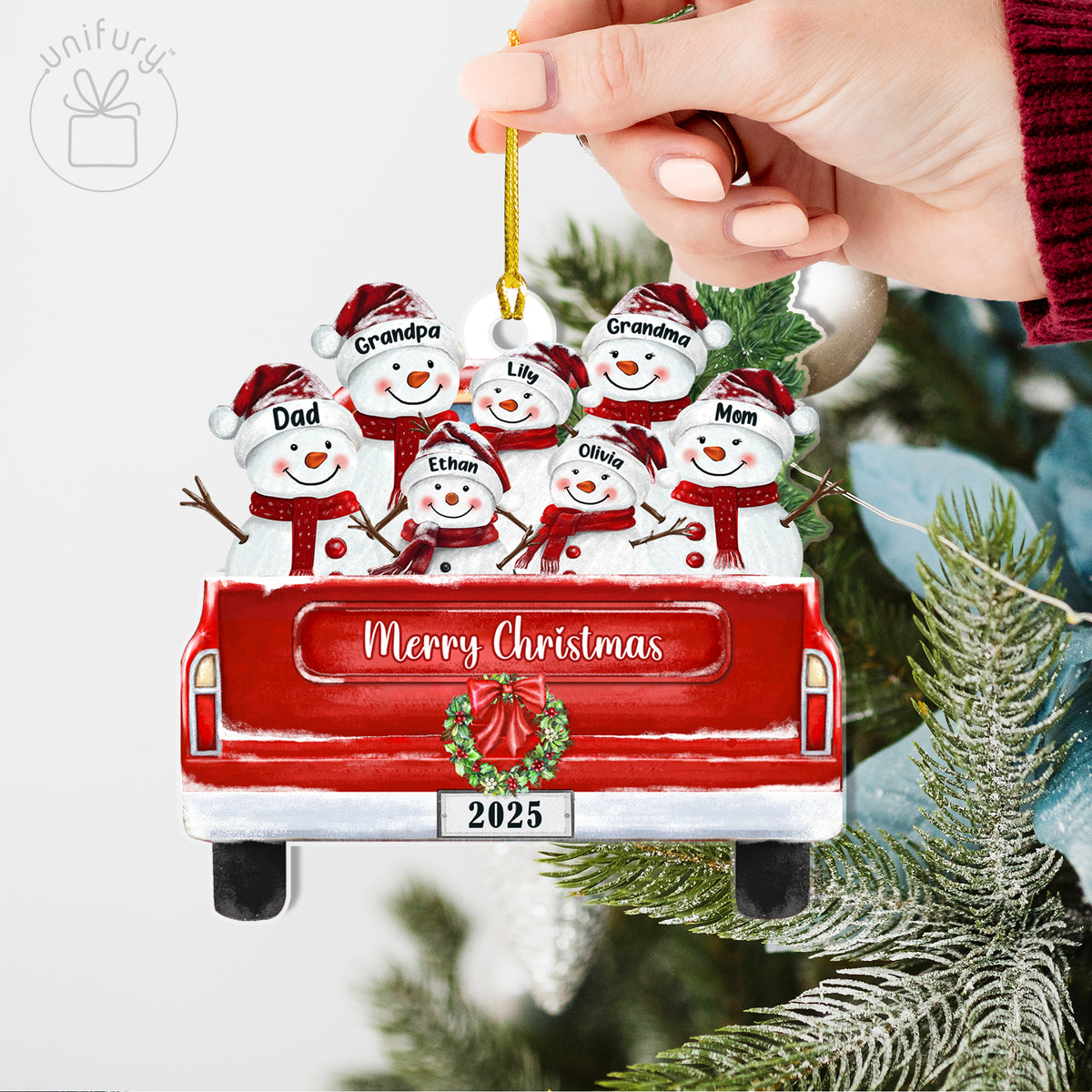 Personalized Family Pet Snowman In Truck Acrylic Ornament - Family Ornament - Christmas Gifts For Family
