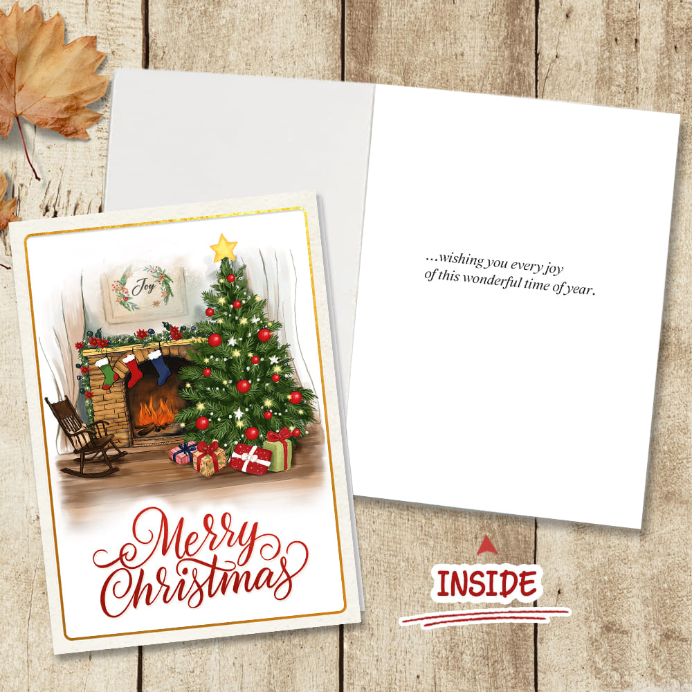 Merry Christmas Fireplace Folded Greeting Card