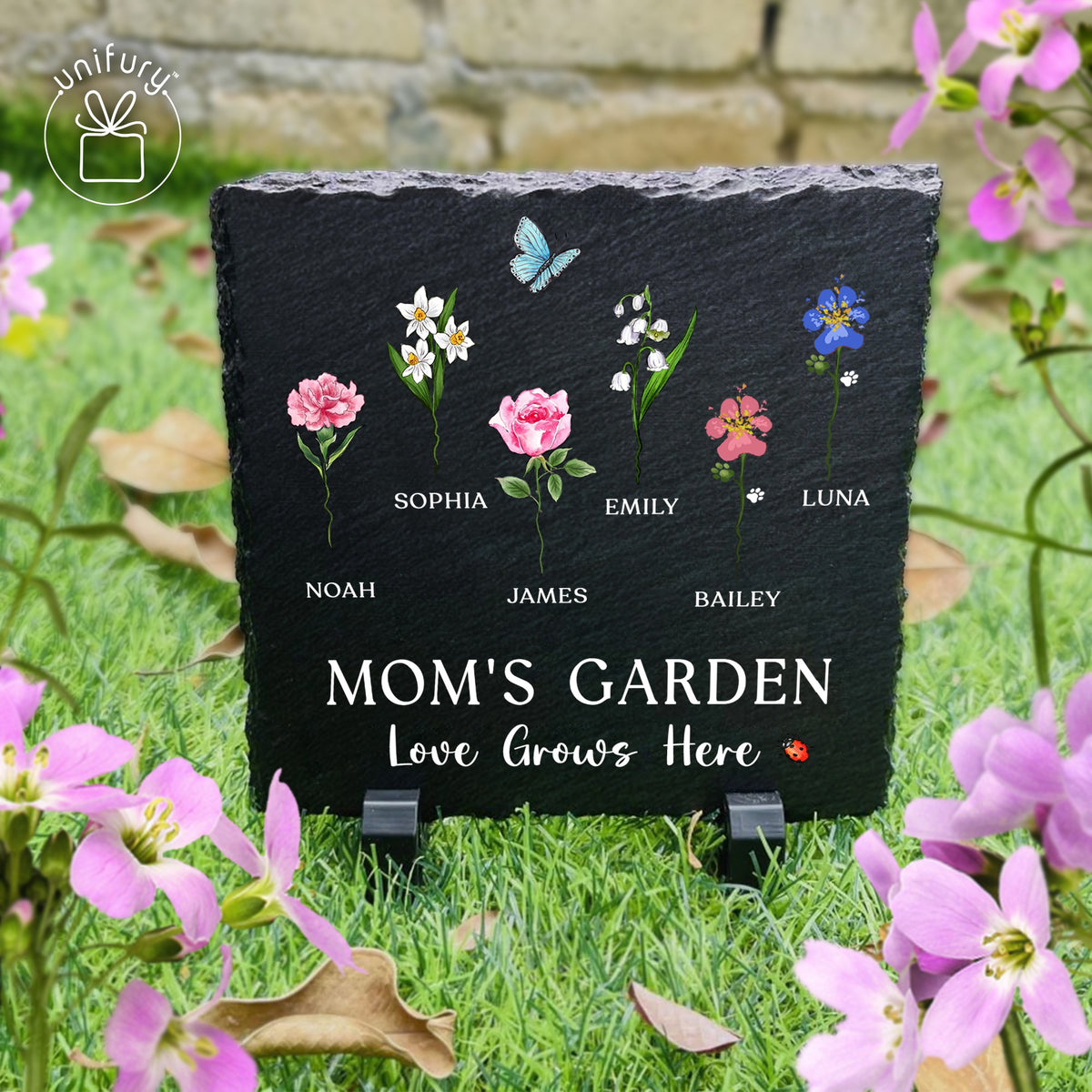 Personalized Mom&#39;s Garden - Love Grows Here Custom Shape Garden Stone