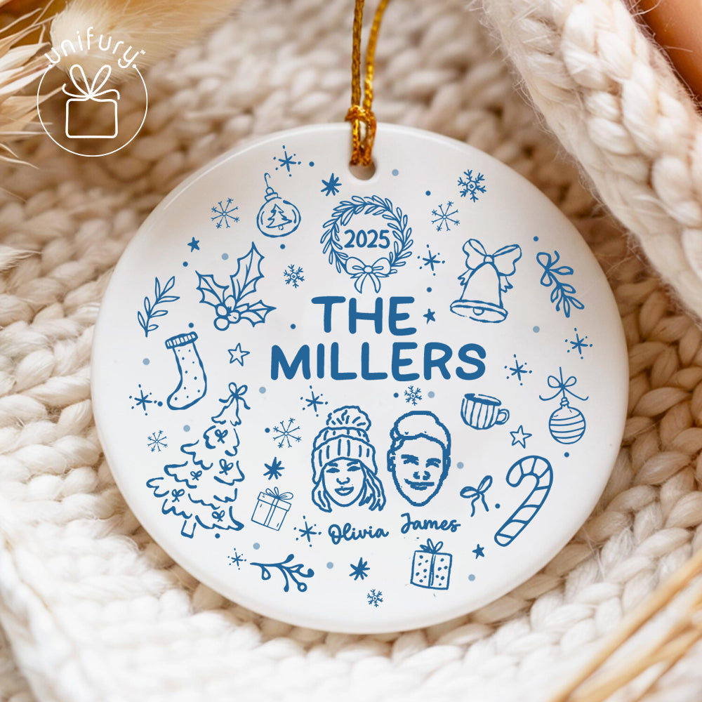 Custom Lineart Drawing Family Pet Ornament Ceramic Ornament - Family Ornament - Gifts For Dog Cat Lovers