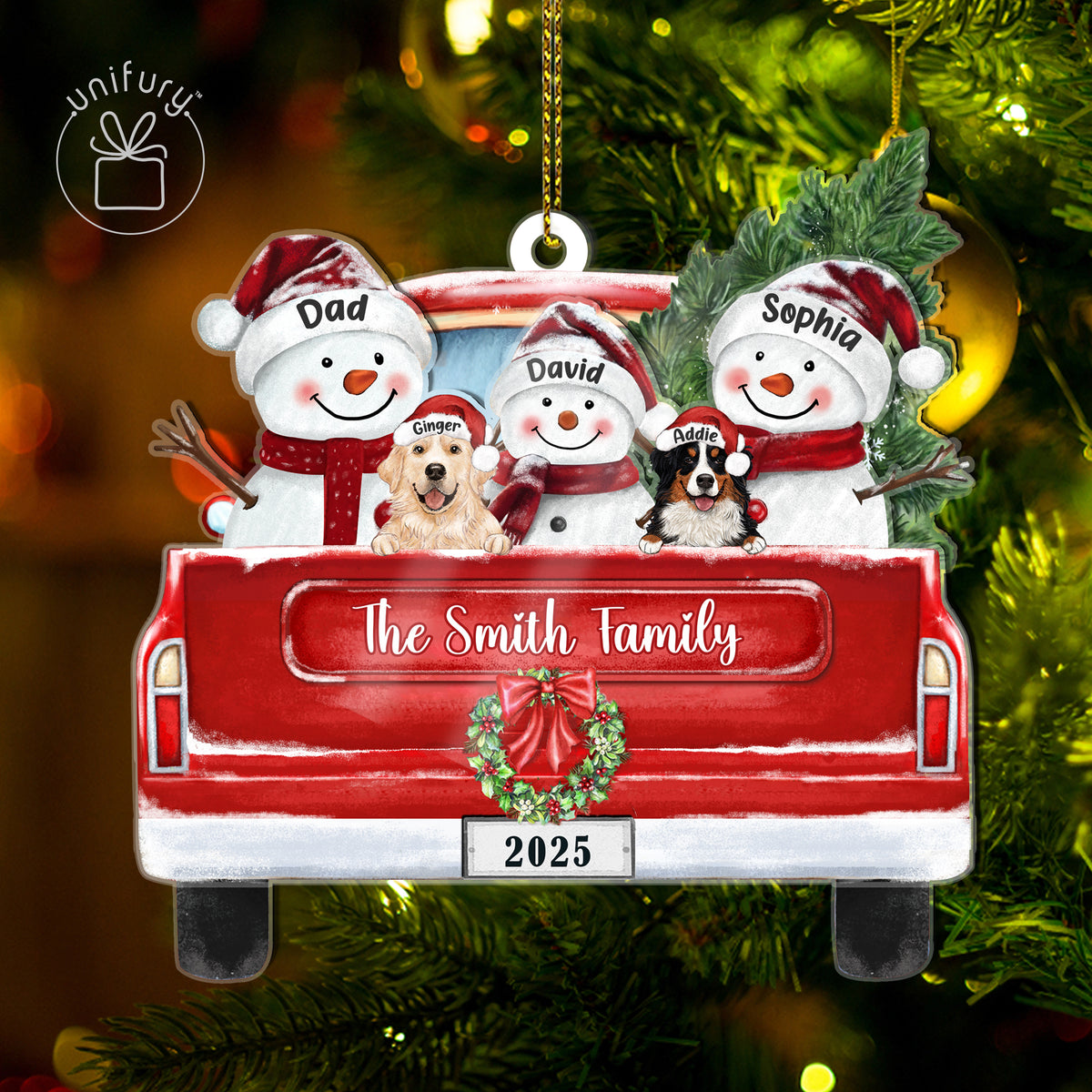 Personalized Family Pet Snowman In Truck Acrylic Ornament - Family Ornament - Christmas Gifts For Family