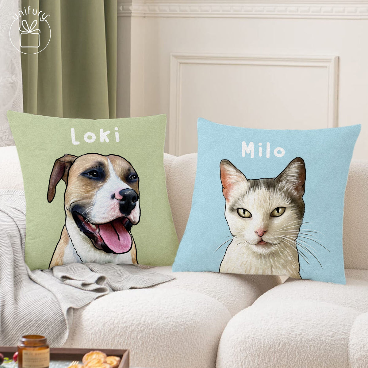 Watercolor Hand-drawing Pet Face Throw Pillow Style 1