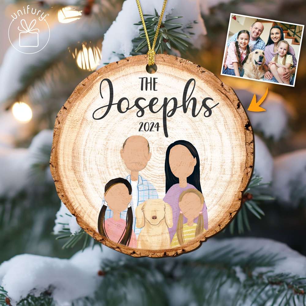 Personalized Family And Pet Portrait Wooden Ornament