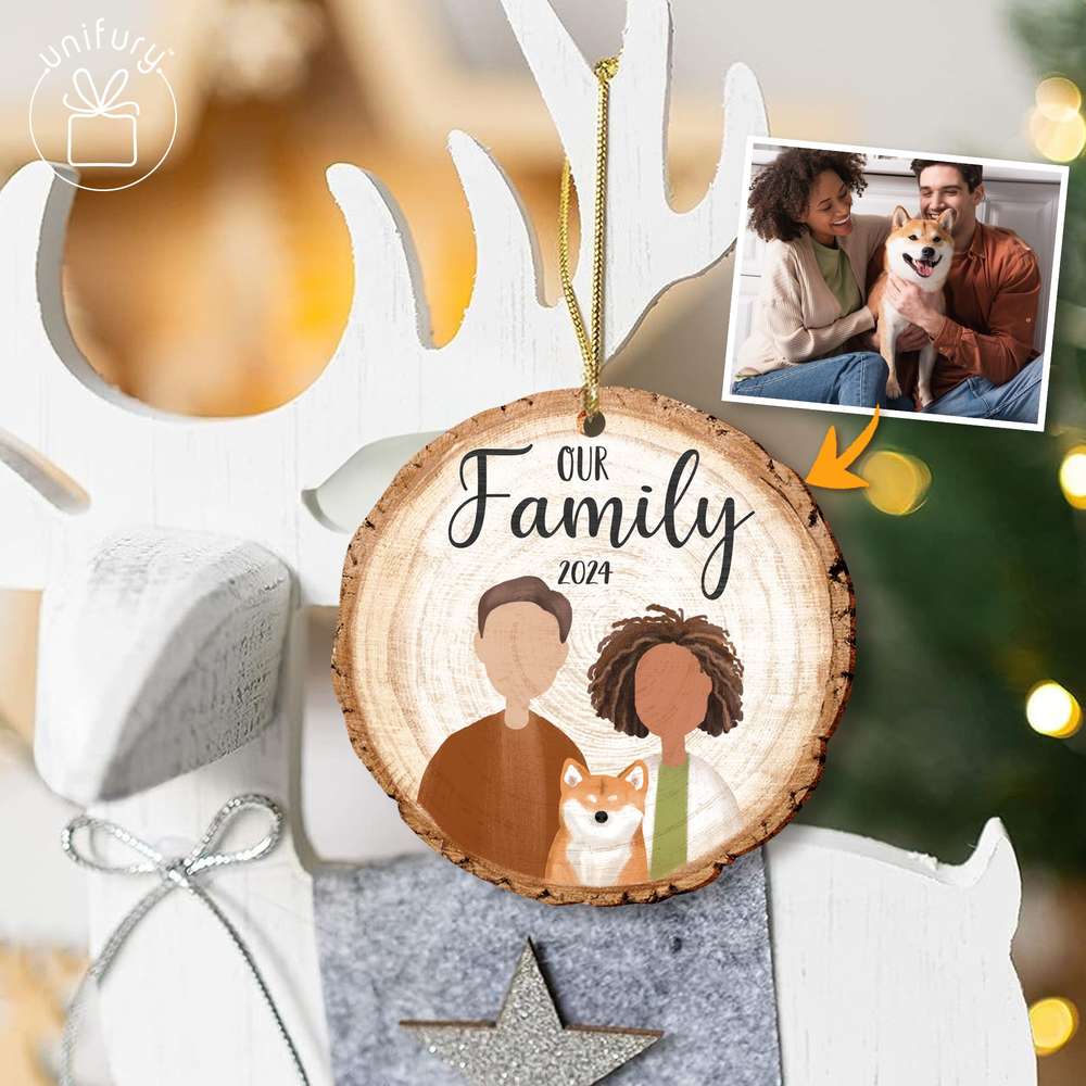 Personalized Family And Pet Portrait Wooden Ornament