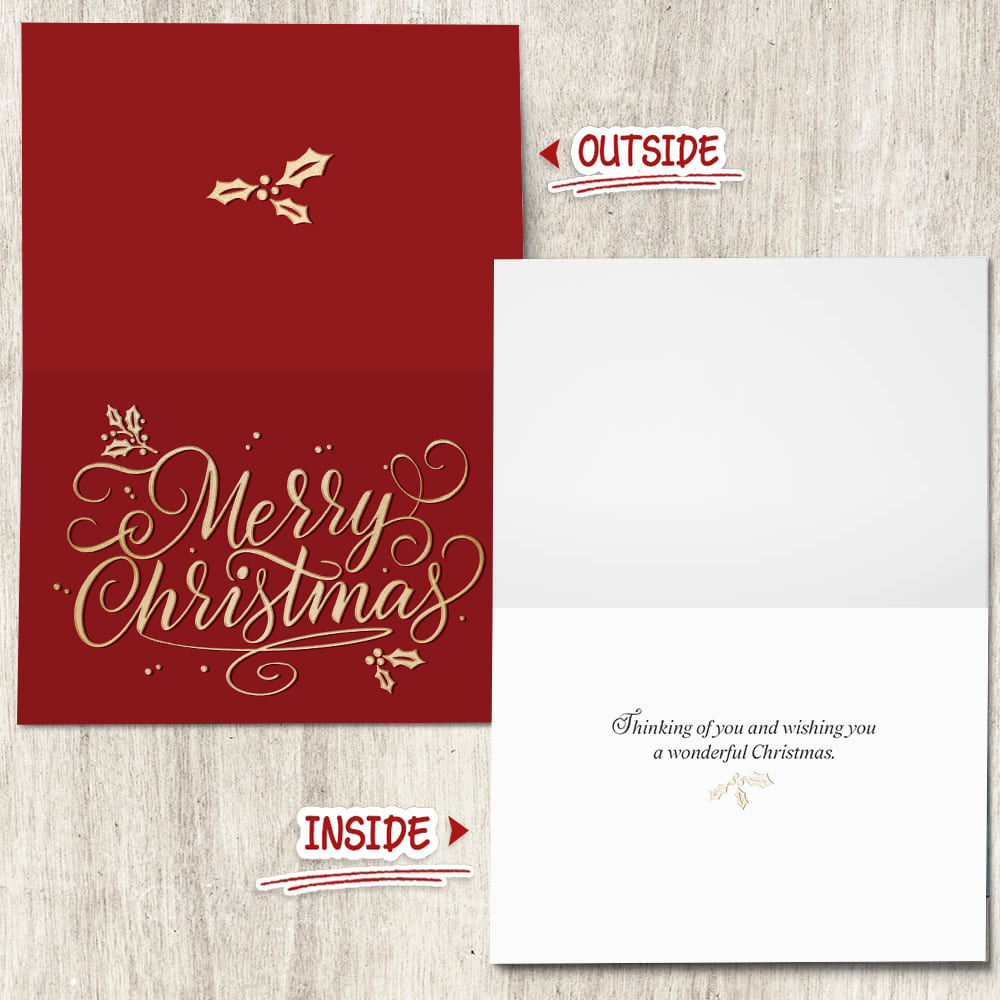 Red & Faux Gold Merry Christmas Folded Card - Christmas Card