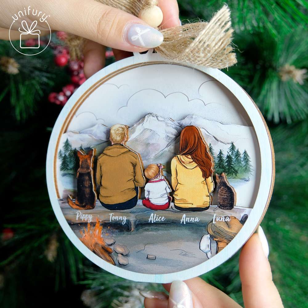 Personalized 3D Wooden Ornament - Hiking - Mountain - Gifts For Family, Dog Cat Lovers