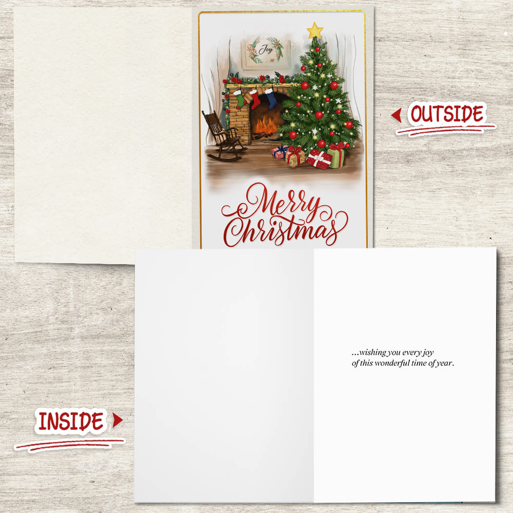 Merry Christmas Fireplace Folded Greeting Card