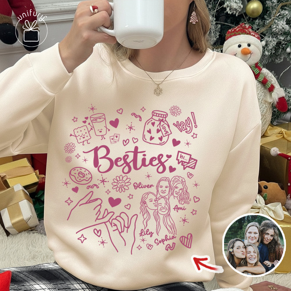 Custom Lineart Drawing Friend Sweatshirt - Sweatshirt For Friends Besties - Christmas Gifts For Friends