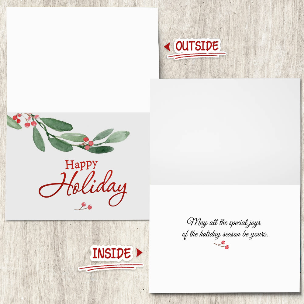 Watercolor Holly Happy Holiday Folded Card