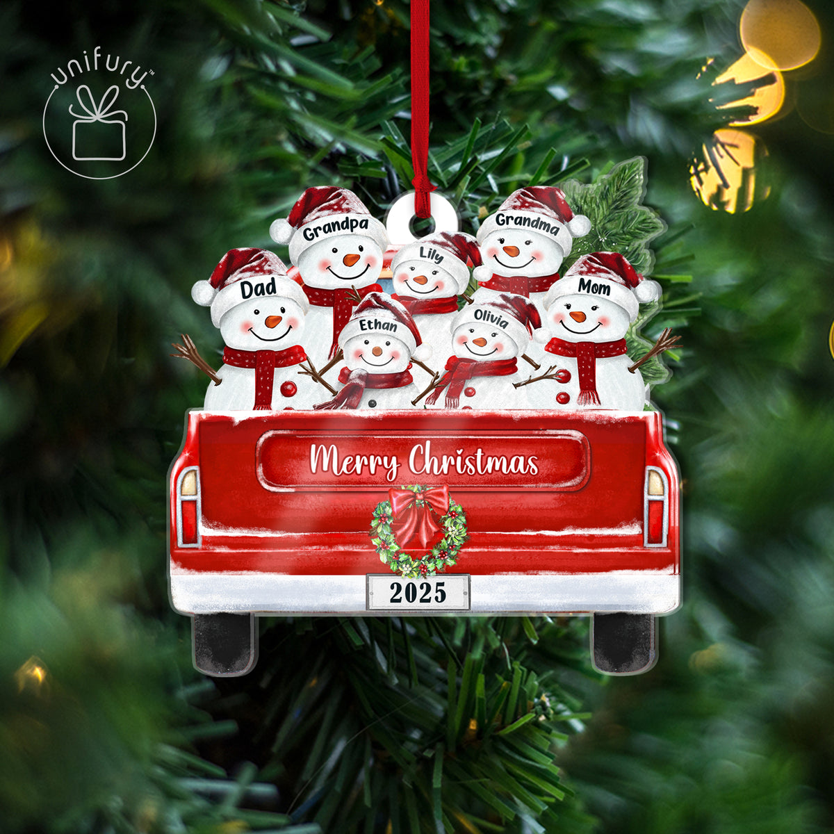 Personalized Family Pet Snowman In Truck Acrylic Ornament - Family Ornament - Christmas Gifts For Family
