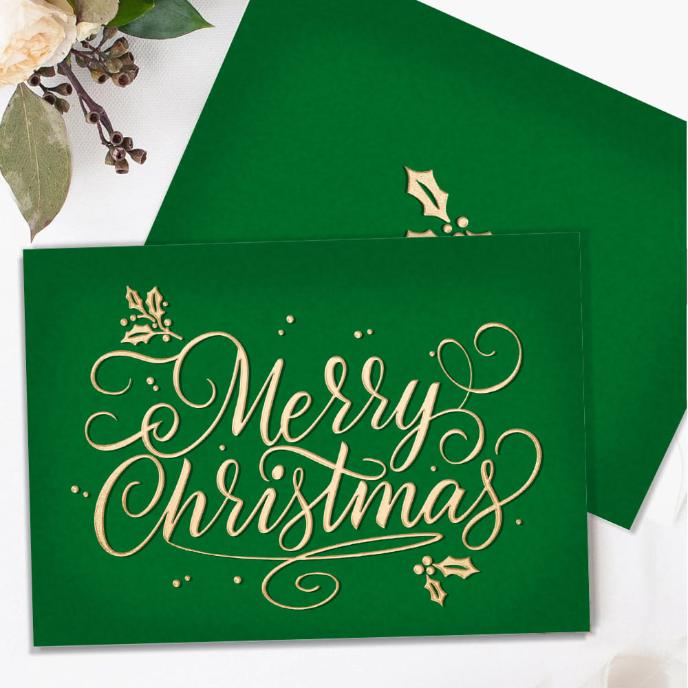 Regal Green & Faux Gold Merry Christmas Folded Card - Christmas Card