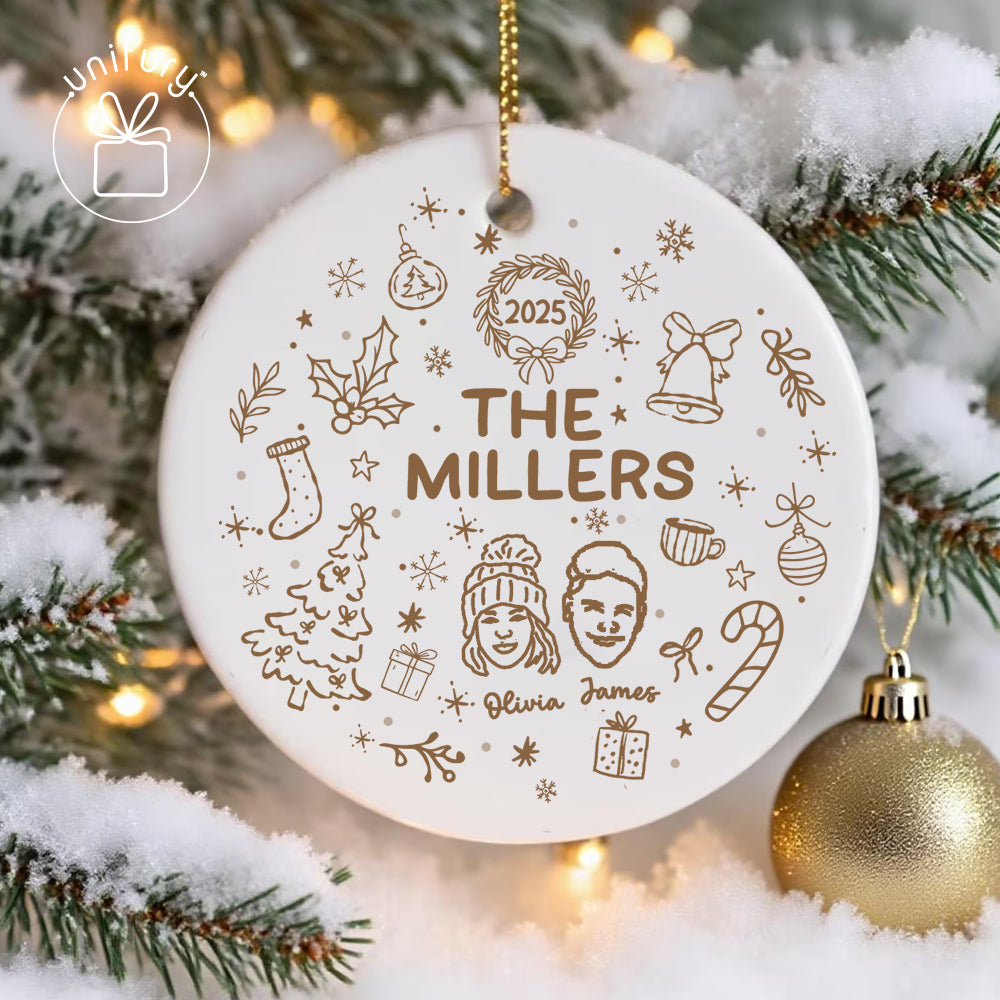 Custom Lineart Drawing Family Pet Ornament Ceramic Ornament - Family Ornament - Gifts For Dog Cat Lovers