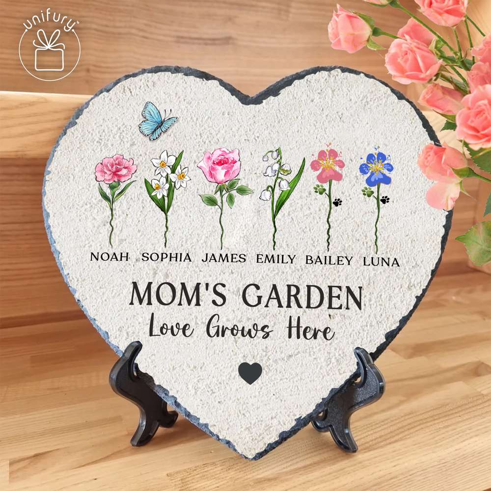 Personalized Mom&#39;s Garden - Love Grows Here Custom Shape Garden Stone