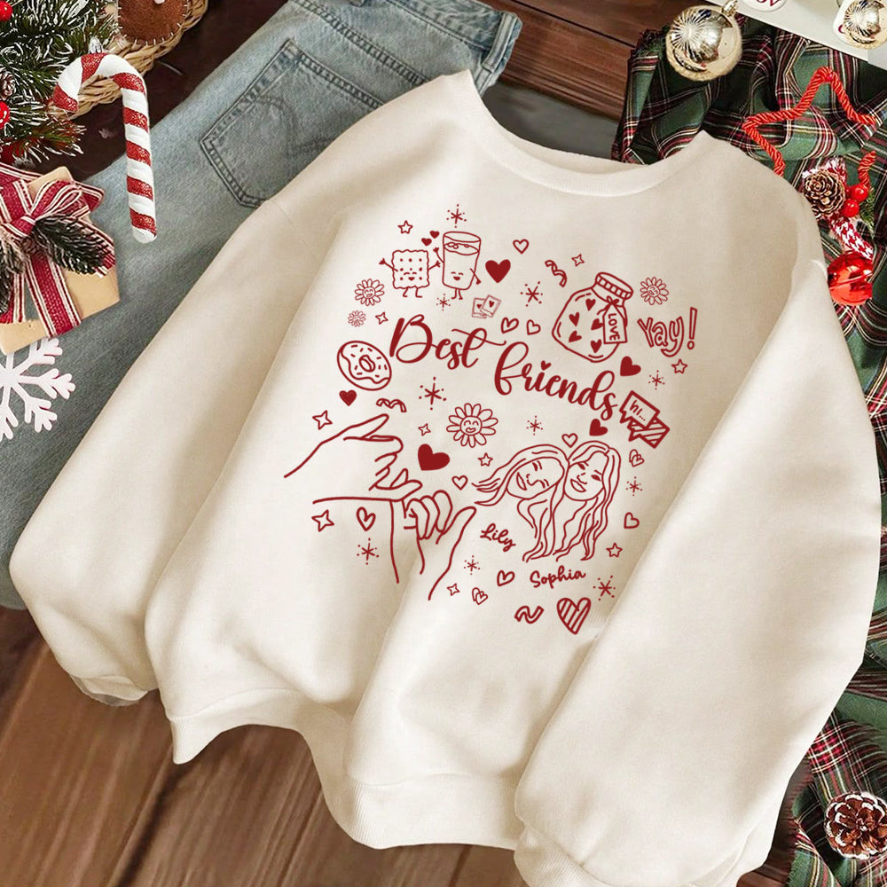 Custom Lineart Drawing Friend Sweatshirt - Sweatshirt For Friends Besties - Christmas Gifts For Friends